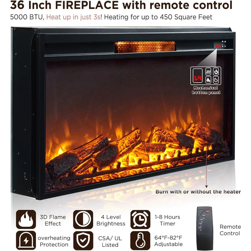 Fireplace TV Stand for 80 Inch TV, 35.7" Tall Farmhouse Entertainment Center W/36'' Electric Fireplace, Media Console with Large