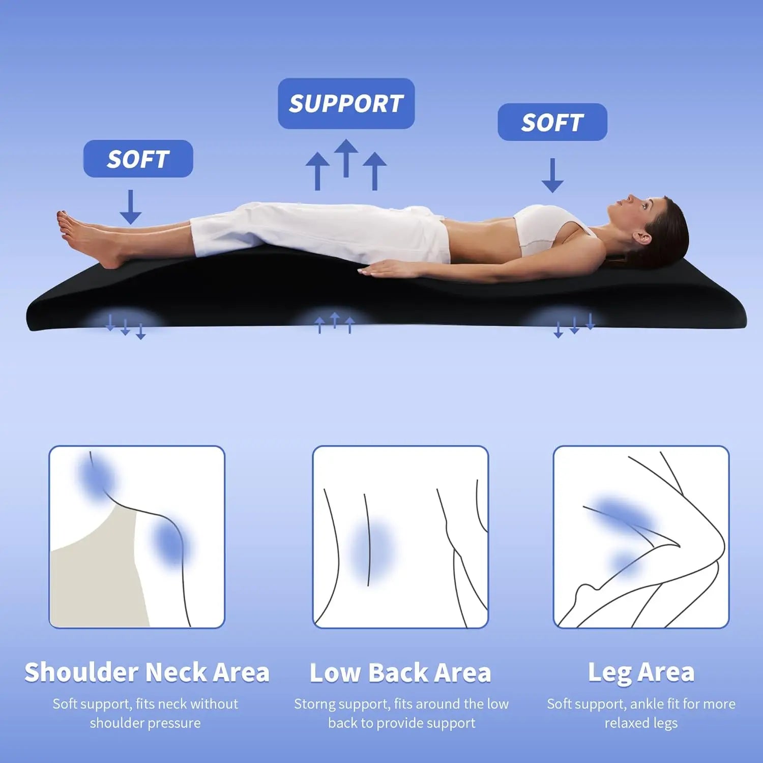 Ergonomic Curvy Foam Massage Bed Mattress Topper with Removable Velvet Cover, Non-Slip Lash Cushion for Beauty Salon, Black