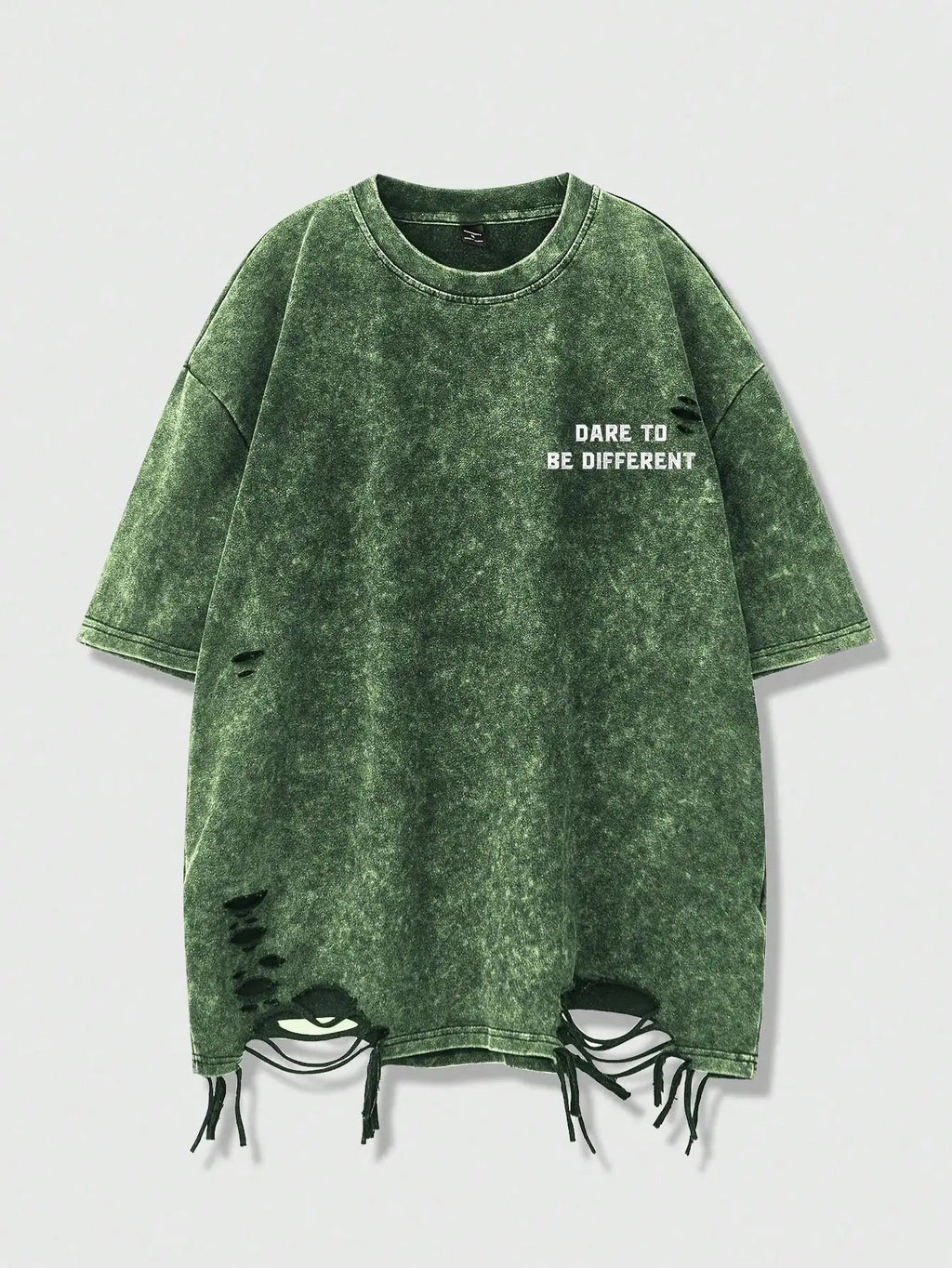 Distressed Black Oversized T-Shirt with 'Dare to Be Different' Print, Loose Fit Casual Streetwear