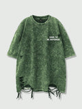 Distressed Black Oversized T-Shirt with 'Dare to Be Different' Print, Loose Fit Casual Streetwear