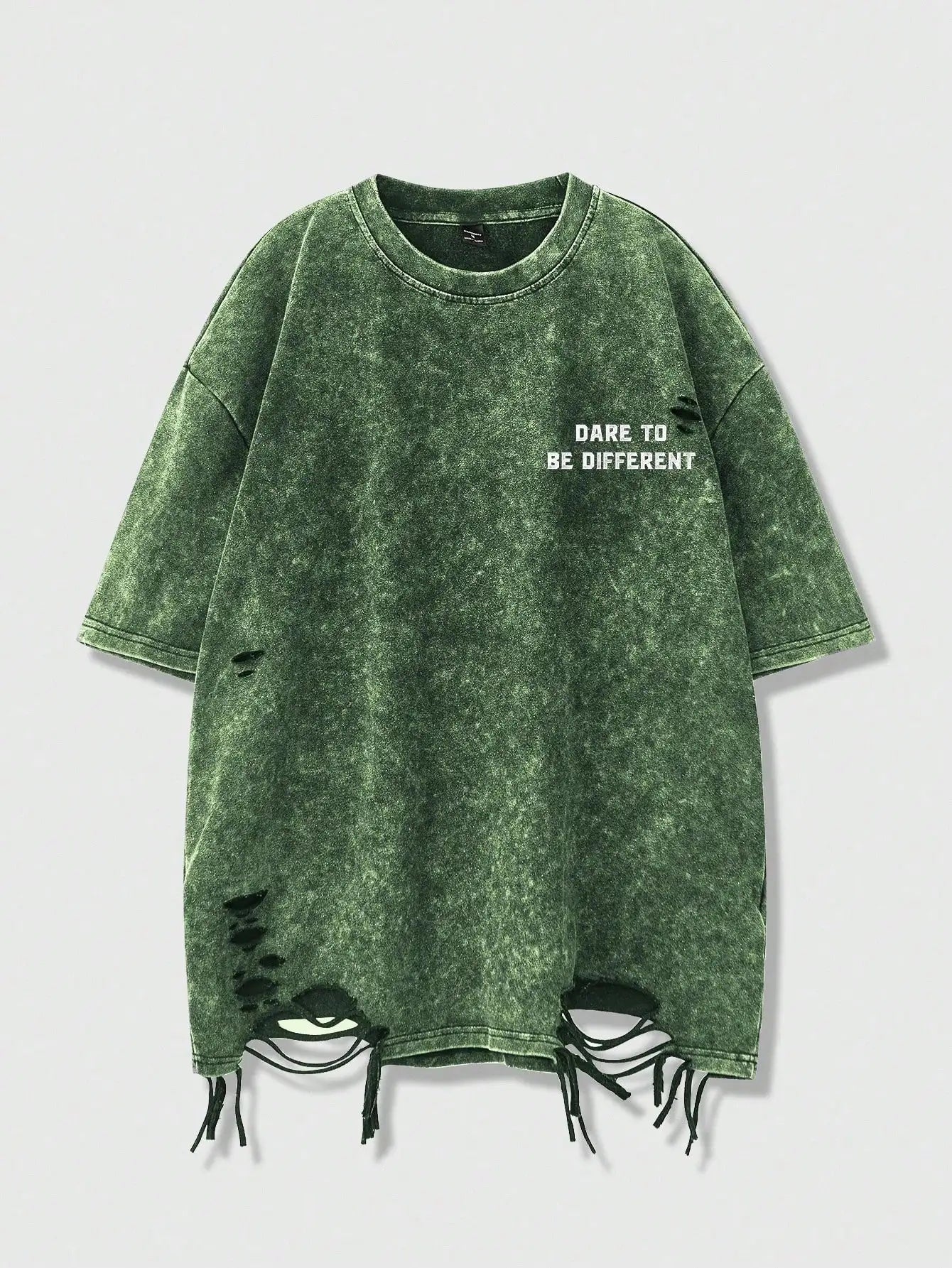 Distressed Black Oversized T-Shirt with 'Dare to Be Different' Print, Loose Fit Casual Streetwear