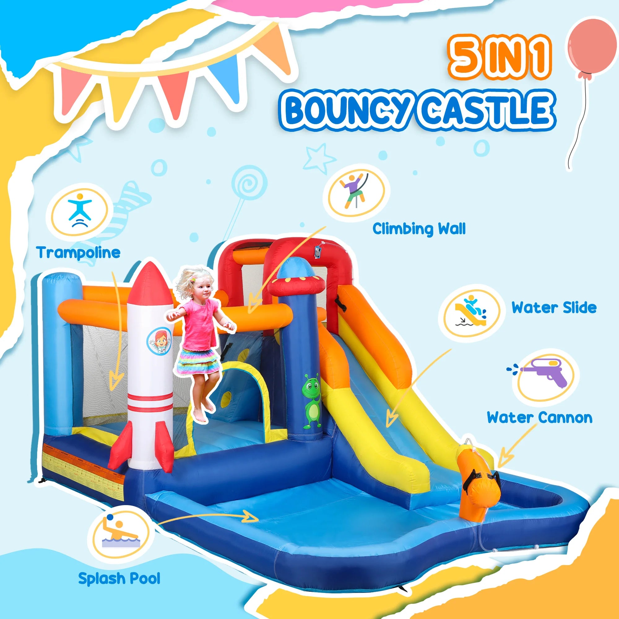 Qaba 8 in 1 Inflatable Bounce House Water Slide with 550W High Power Blower