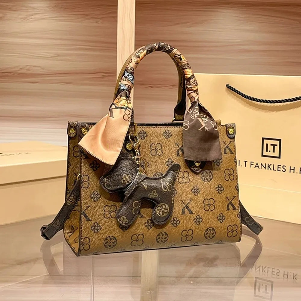 Light luxury brand women's handbag 2025 new autumn and winter fashion high-end sense contrasting color shoulder bag tote bag