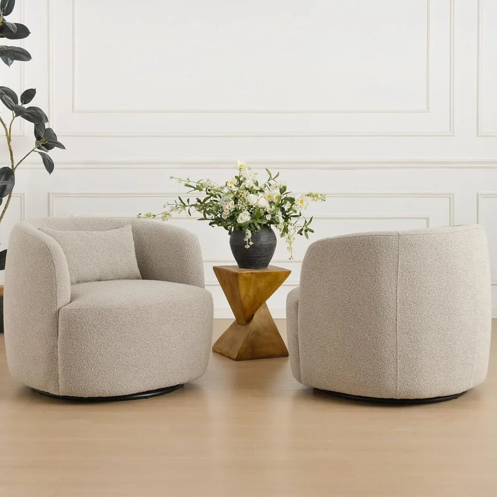 34" Wide Sherpa Swivel Barrel Chairs Set of 2,No Assembly Round Upholstered Accent Chairs Armchairs Single Sofa Chair,Customized