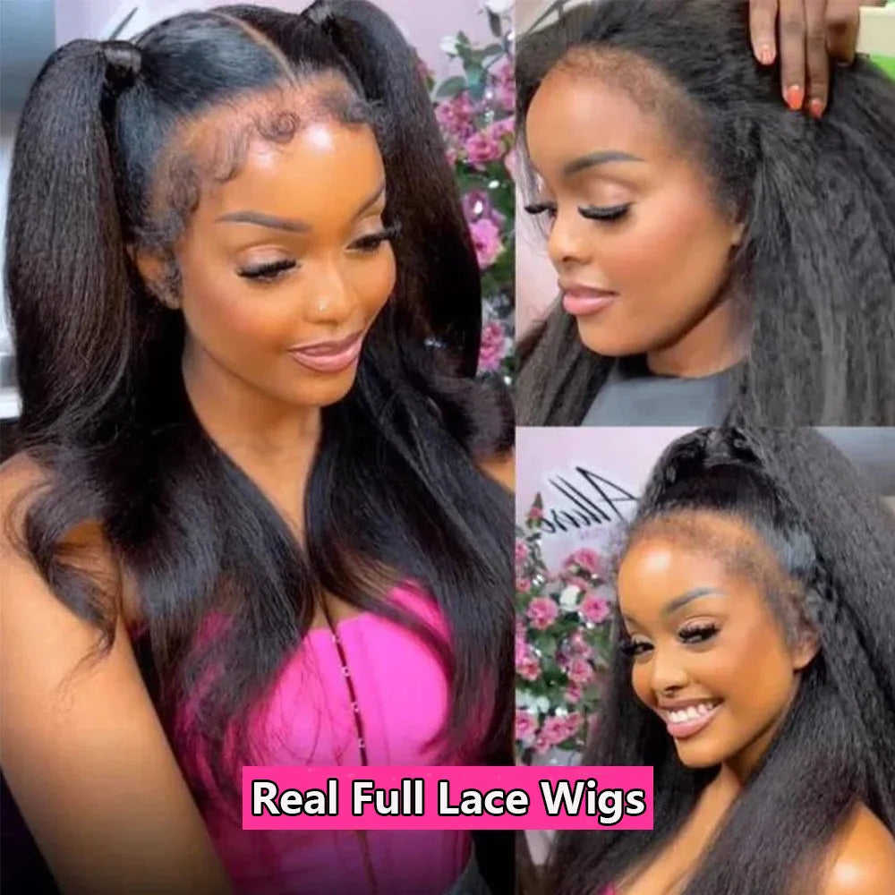 Luxury Kinky Straight Real Full Lace Human Hair Wigs HD Full Lace Wigs Part Anywhere Full Lace Wig Breathable Full Scalp Wig