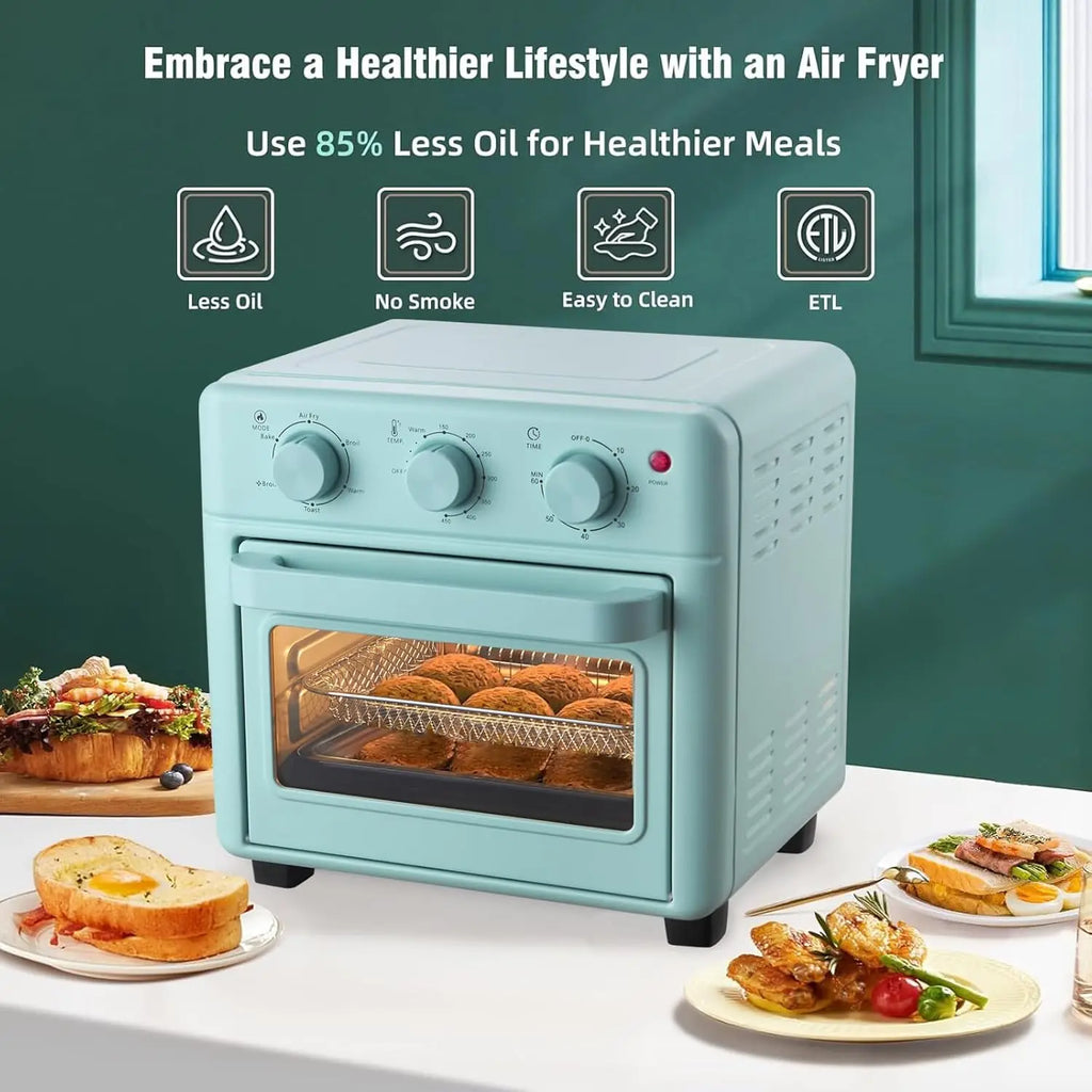 Retro Air Fryer Toaster Oven Combo, 16QT, Blue, Bake, Toast, Air Fry, Rapid Heating