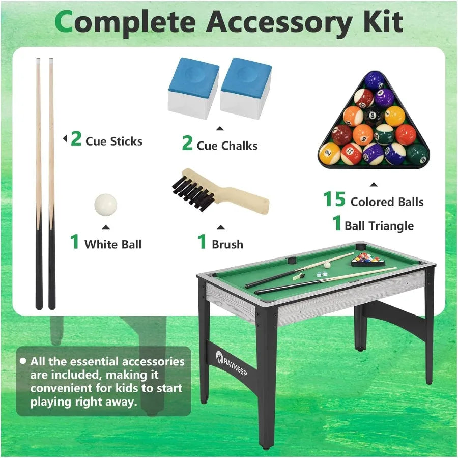 Portable Billiard Table 3FT 4FT 6FT Wooden Game Table with Cues Balls Triangle Chalks Brush for Adults Home Game Room Bar Indoo
