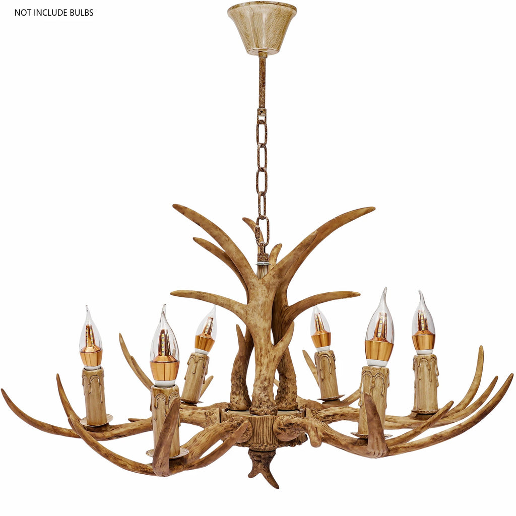 Resin Antler Chandelier with 6 Lights, 75cm Diameter for Rustic and Lodge Style Interior Lighting