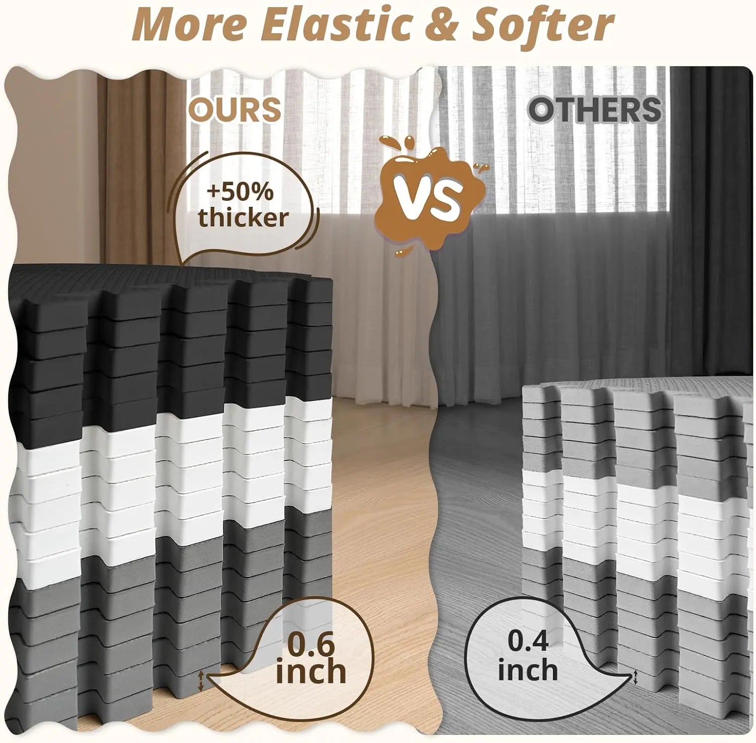 36Pcs Interlocking Foam Play Mat for Babies & Toddlers, Safe Floor Tiles for Crawling and Playroom, Grey White Black