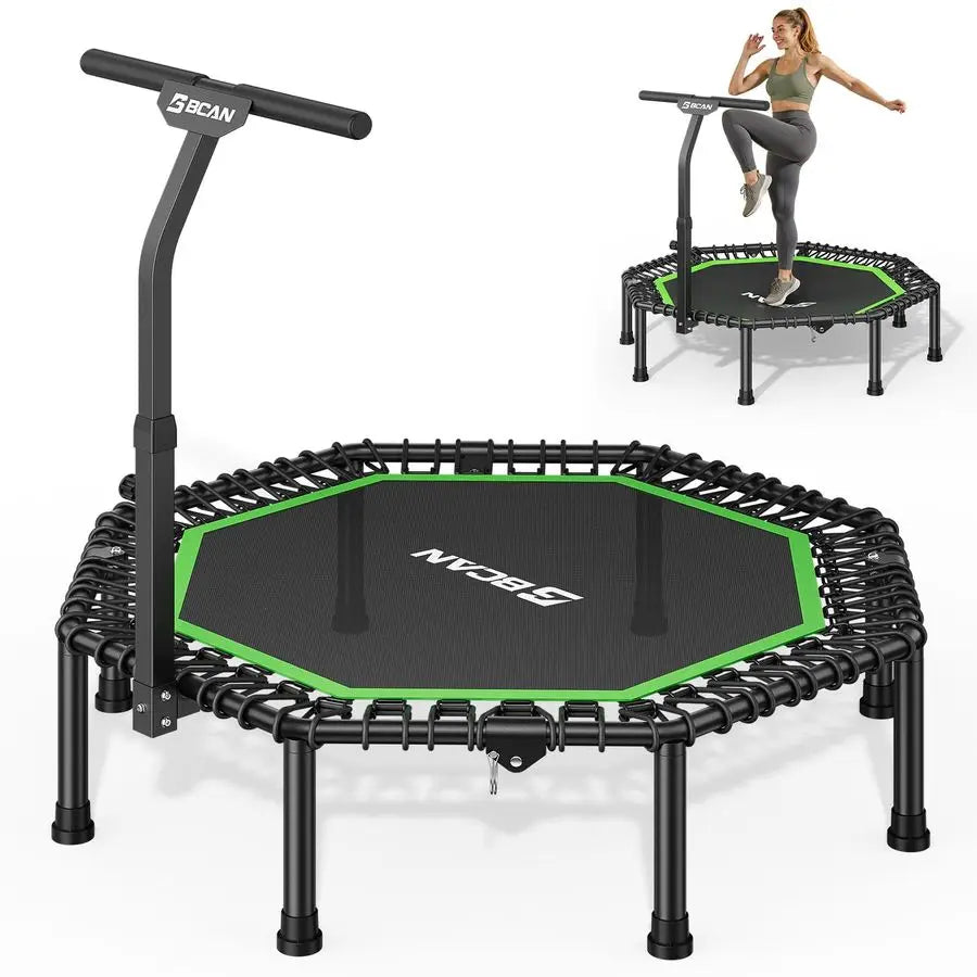 51 Octagonal Mini Trampoline, Max Load 450 LBS Fitness Trampoline with TAdjustable Handle Bar, Silent Bungees, Larger, More Stab