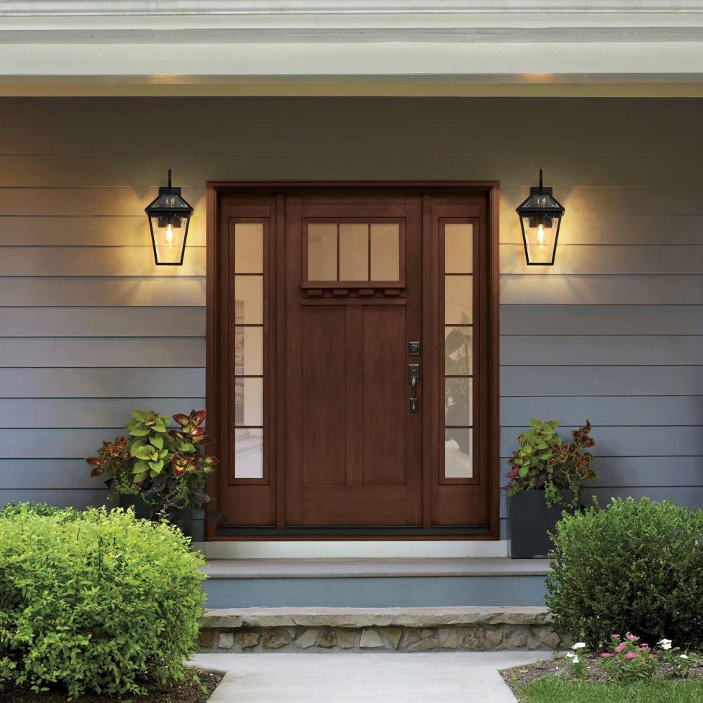 21"(H) 2-Pack Outdoor Wall Lantern Light – Modern Black Metal & Clear Glass Sconce for Porch, Patio (Bulb Not Included)