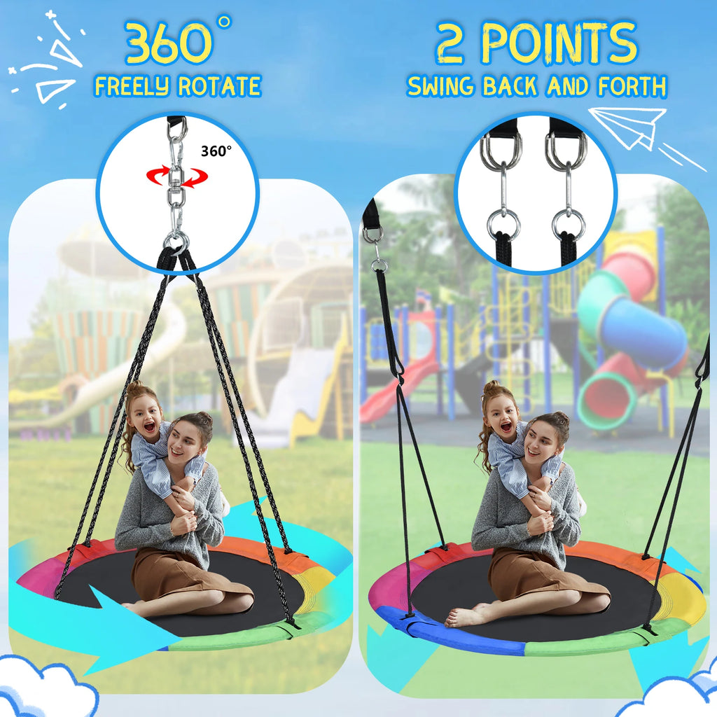Hishine 43" Saucer Tree Swing for Kids, 360° Rotate Flying Saucer with Swivel, Hanging Straps, Adjustable Ropes, Round Mat Swing