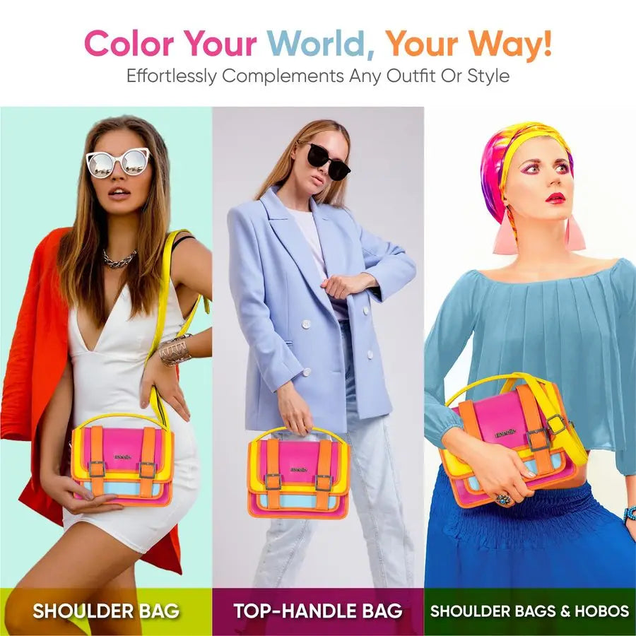 Womens Colorful Crossbody Bag Retro Pop Multicolor Vegan Leather Purse Small Shoulder amp Top Handle Handbag with Adjustable Str