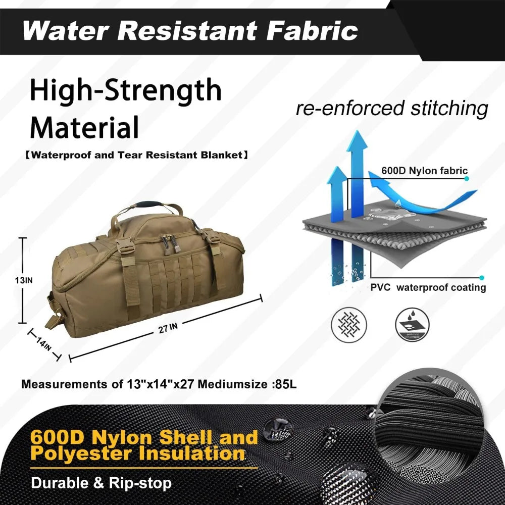 3-in-1 Military Duffle Bag – Backpack Gym Travel Weekender Bag for Men, Carry-On Size