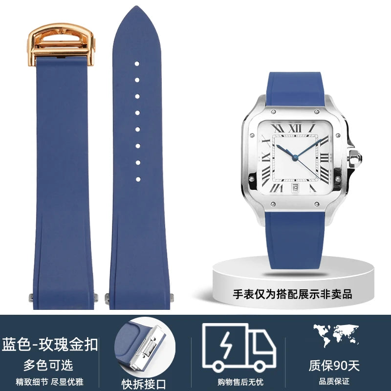 18.5mm 21mm Quick release watchband For Cartier Santos Dumont Fluorine rubber watch Strap men women Folding buckle Black orange