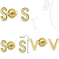 Minimalist Yellow 14K Gold Block Letter Initial Stud Earrings with Safety Ball Screw Back for Teens and Women