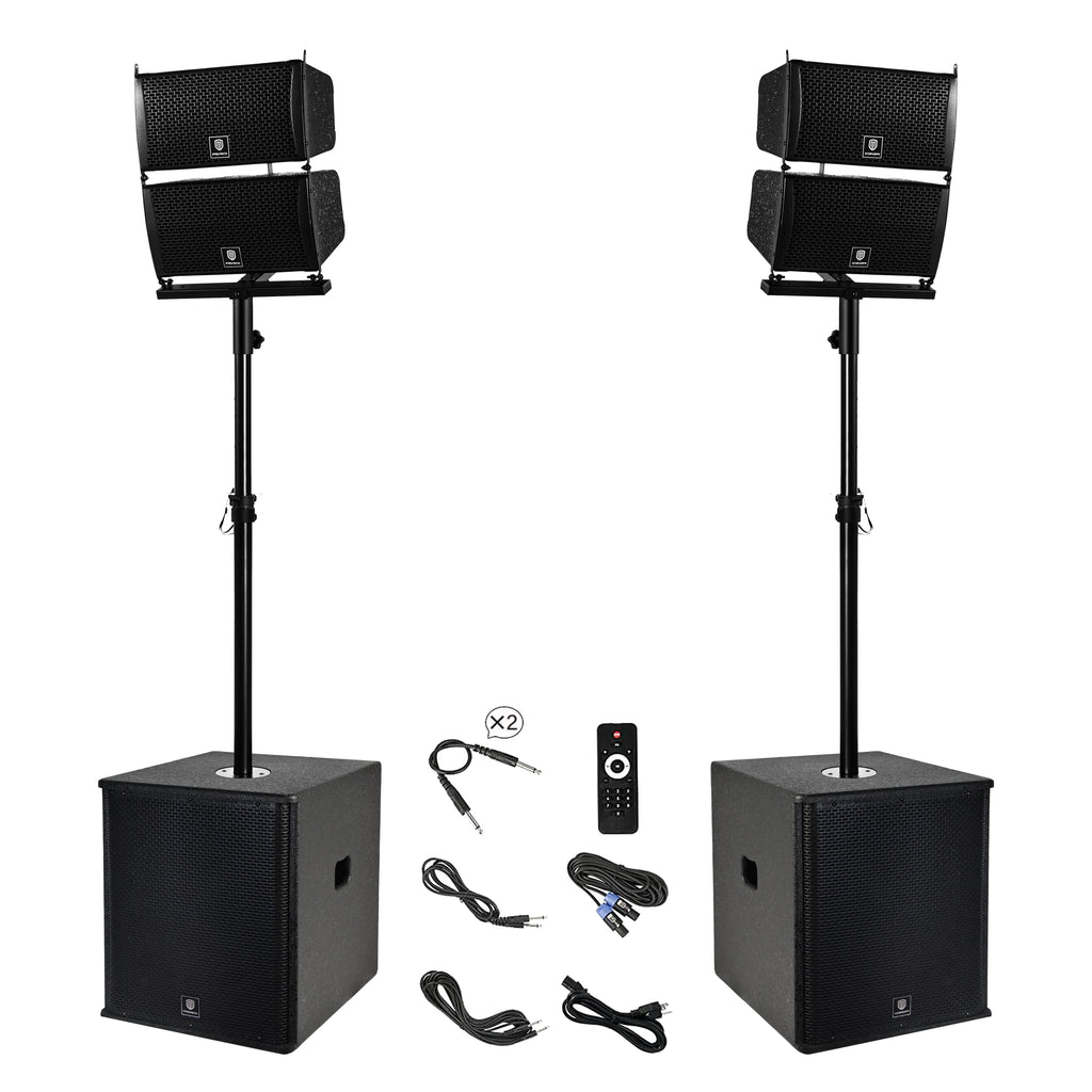 PRORECK Club 6000 15-inch 6000W P.M.P.O Stereo PA Speaker System Combo Set 4 Line Array Speakers, 2 15-inch Subwoofers with BT