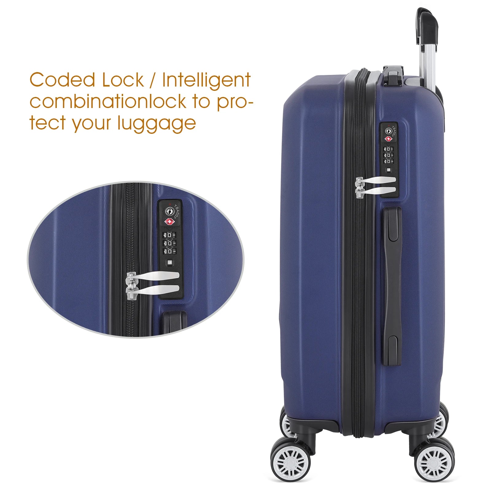 3-PC ABS 20/24/28in Luggage Set w/360° Spinner Wheels & Retractable Handle - Airline Approved Lightweight Suitcases, Smooth Zipp