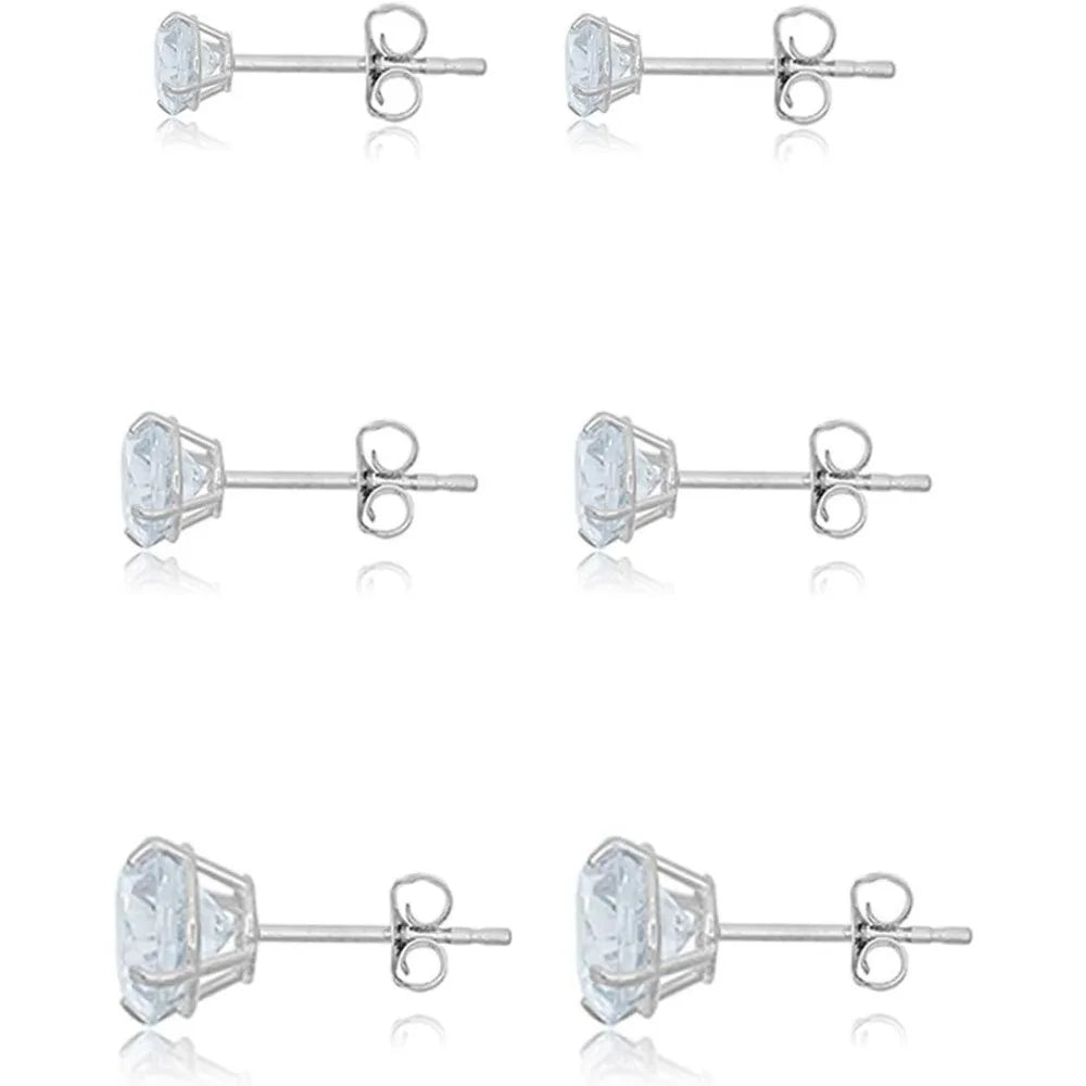10K Gold Simulated Diamond CZ Round Stud Earrings Set - 3 Pairs, Yellow or White Gold, Long-lasting Elegance