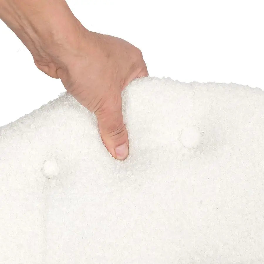 24.8 Round Faux Fur Storage Ottoman, Button Tufted Footrest Stool Coffee Table for Living Room, White