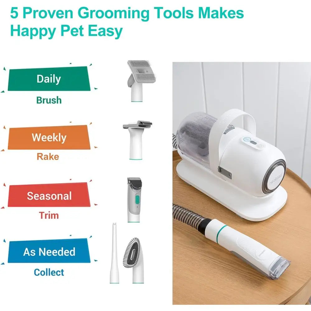 Pet Grooming Kit & Vacuum Suction for 99% Pet Hair Removal, Professional Clippers with 5 Grooming Tools for Dogs and Cats