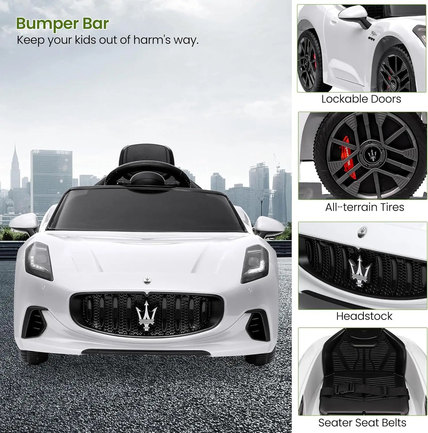 Kids Electric Ride on Car 12v Battery Powered Toy Car with Remote Control Slow Start Shock Absorbers Lockable Doors Safety Belts