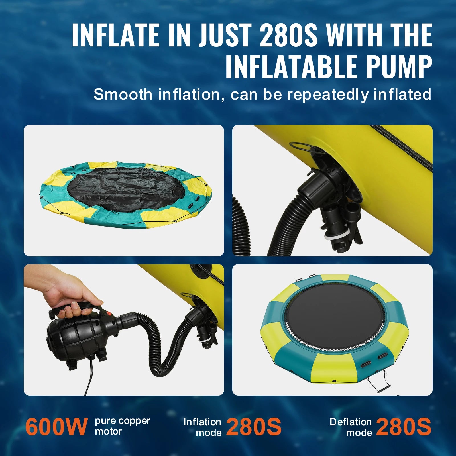 VEVOR 13ft Inflatable Water Bouncer Recreational Water Trampoline Portable Bounce Swim Platform Kids Adults Floating Rebounder