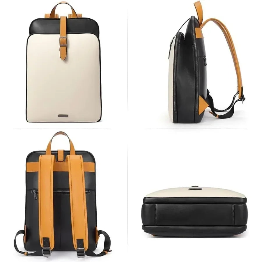 CLUCI Leather Backpack for Women 15.6 inch Laptop Bag Large Genuine Work Backpack Travel Back