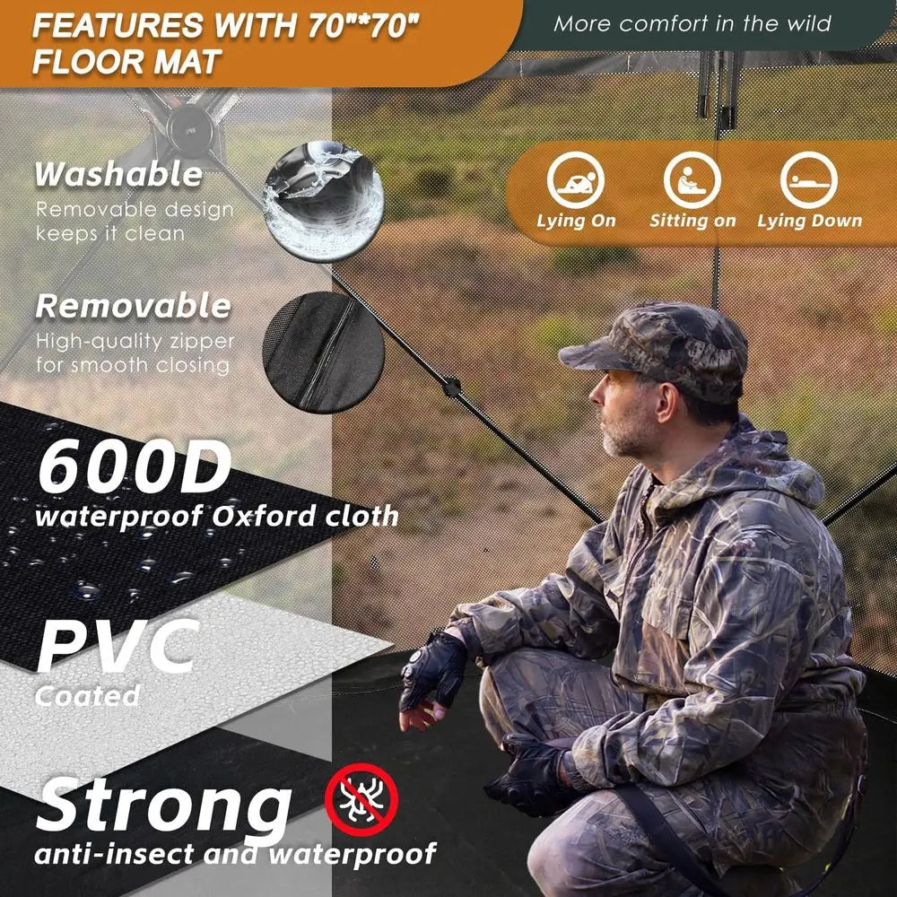Portable 360-Degree See-Through Hunting Blind with Floor Mat and Carrying Bag for 2-4 Person Use