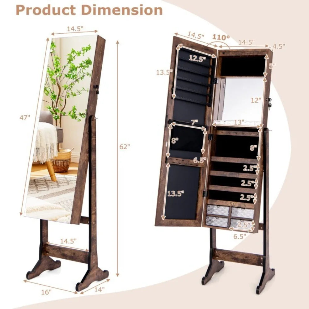 Jewelry Storage Cabinet Armoire FreeStanding Full Length w/ LED Lighted Mirror