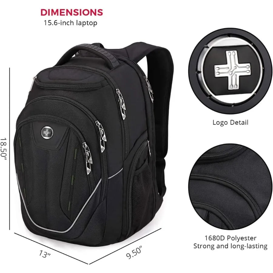 Swissdigital Design Large Travel Backpack For Men TSA-Friendly Business Laptop Backpack USB Charging Port RFID Protection Tech