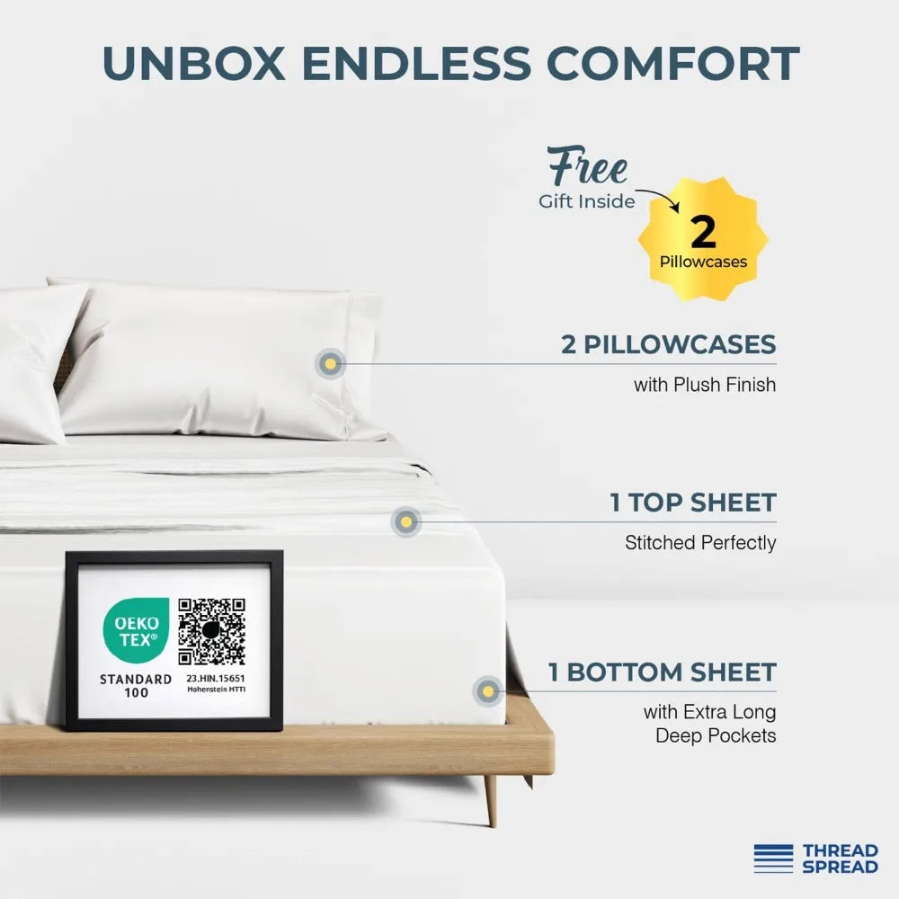 THREAD SPREAD 100% Egyptian Cotton Sheets Queen Size - 1500 Thread Count 4 PC Queen Sheet Set Egyptian Cotton, Sateen Weave Luxu