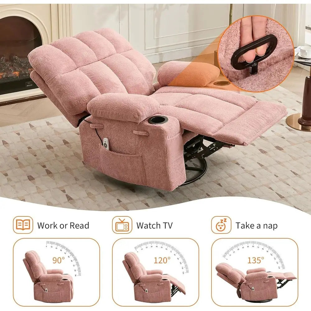 Massage Recliner Chair with Heat, Manual Swivel Rocker Recliner with Vibration Massage, Side kets & Cup Holders, Rocking Reclini
