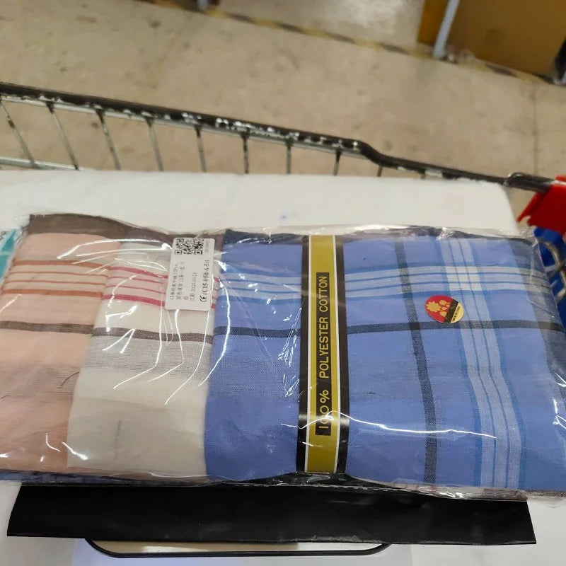 12Pcs Classic Square Plaid Stripe Men Handkerchiefs Pocket Cotton Towel Wedding Party Business Casual Handkerchiefs Chest Scarf
