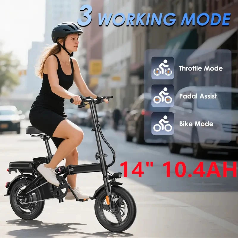 14'' Adult 450W Peak Motor Mini Folding Electric Motorcycle E Bike Electric Bicycle 20Mph 10.4AH Electric EBike for Adults