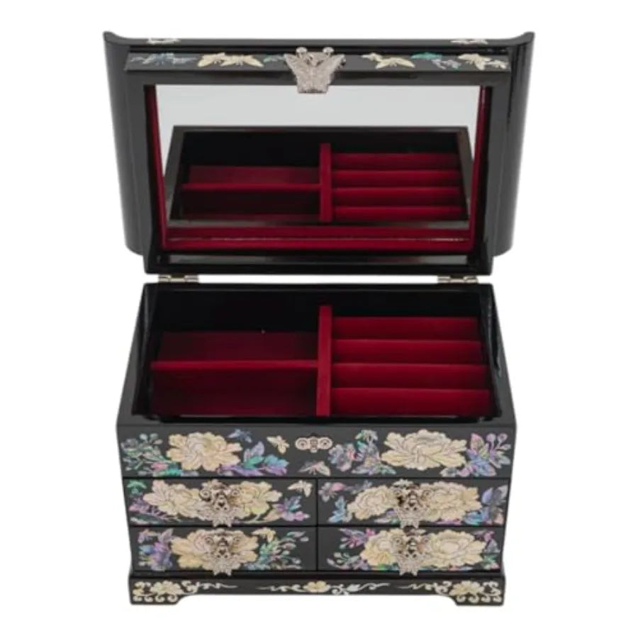 Mother of Pearl Wooden Jewelry Organizer Box Jewelry Storage Box for Women Features Spacious Drawers Ideal for Rings Bracelets