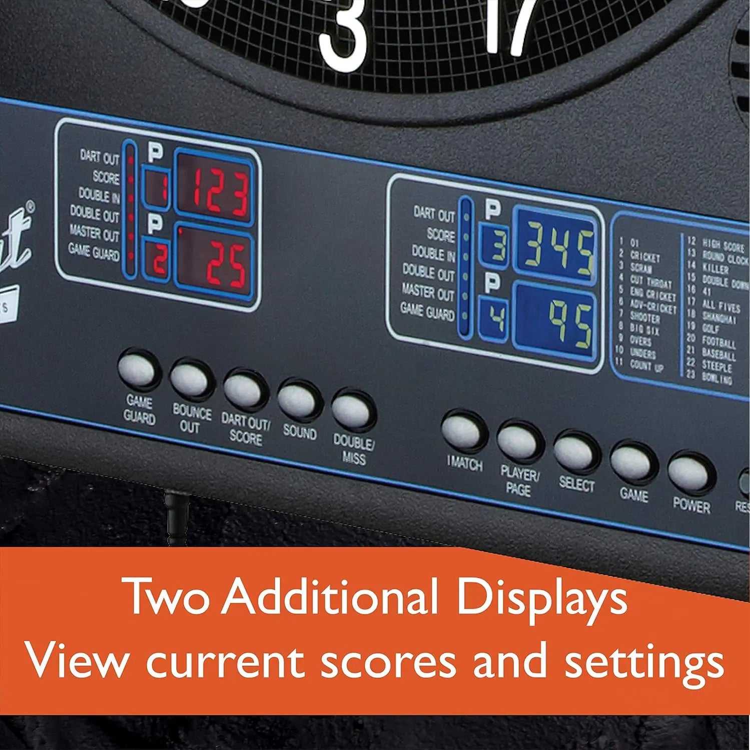 Mercury Electronic Soft Tip Dartboard with Cabinet, 13.5 in Target, 28 Games, 6 Darts Included, Black