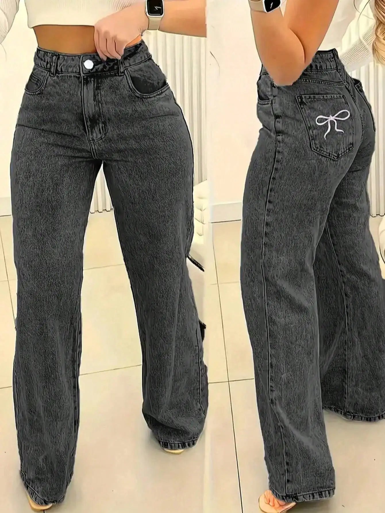 Women's High Waist Wide Leg Jeans, Light Wash Casual Denim Pants with Pockets