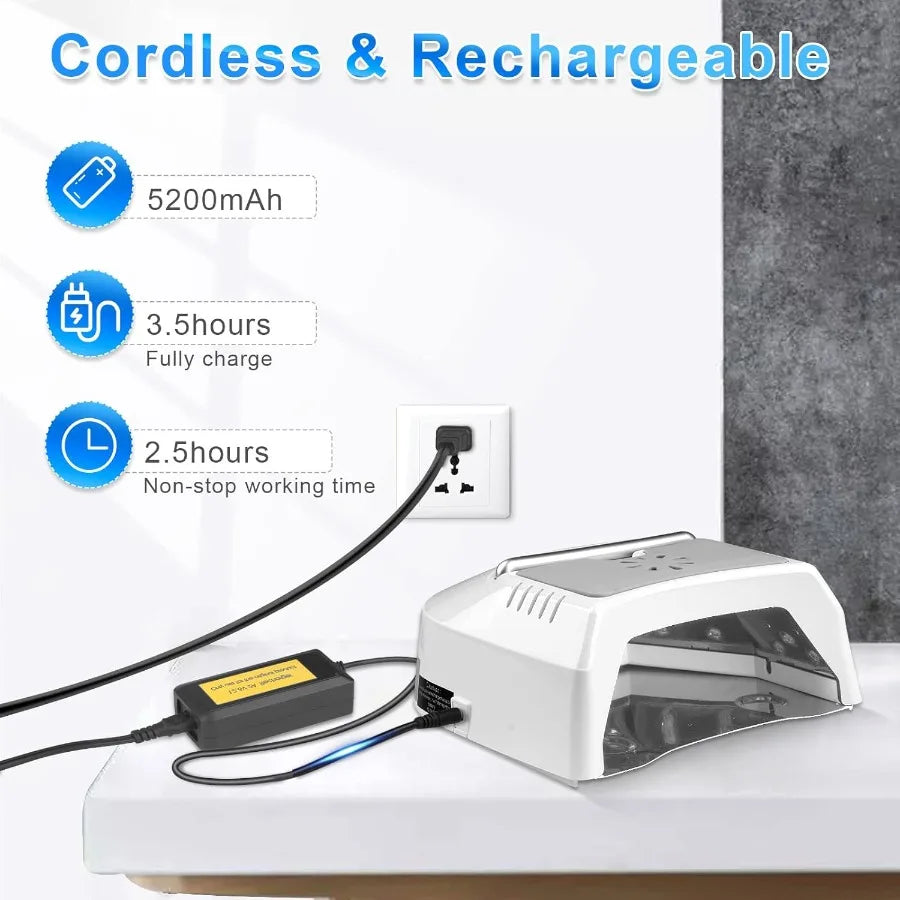 Professional UV Led Nail Lamp Cordless 72W UV Lights for Gel Nails with Fan Rechargeable Nail Dryer with Portable Handle Perfec