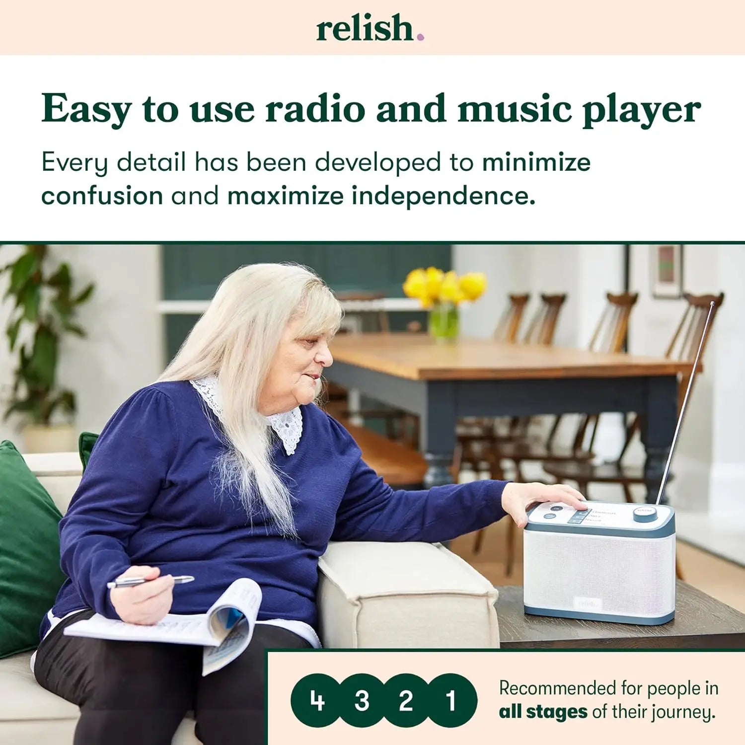 Simple Portable FM Radio & MP3 Player for Seniors - Large Buttons, Easy to Use
