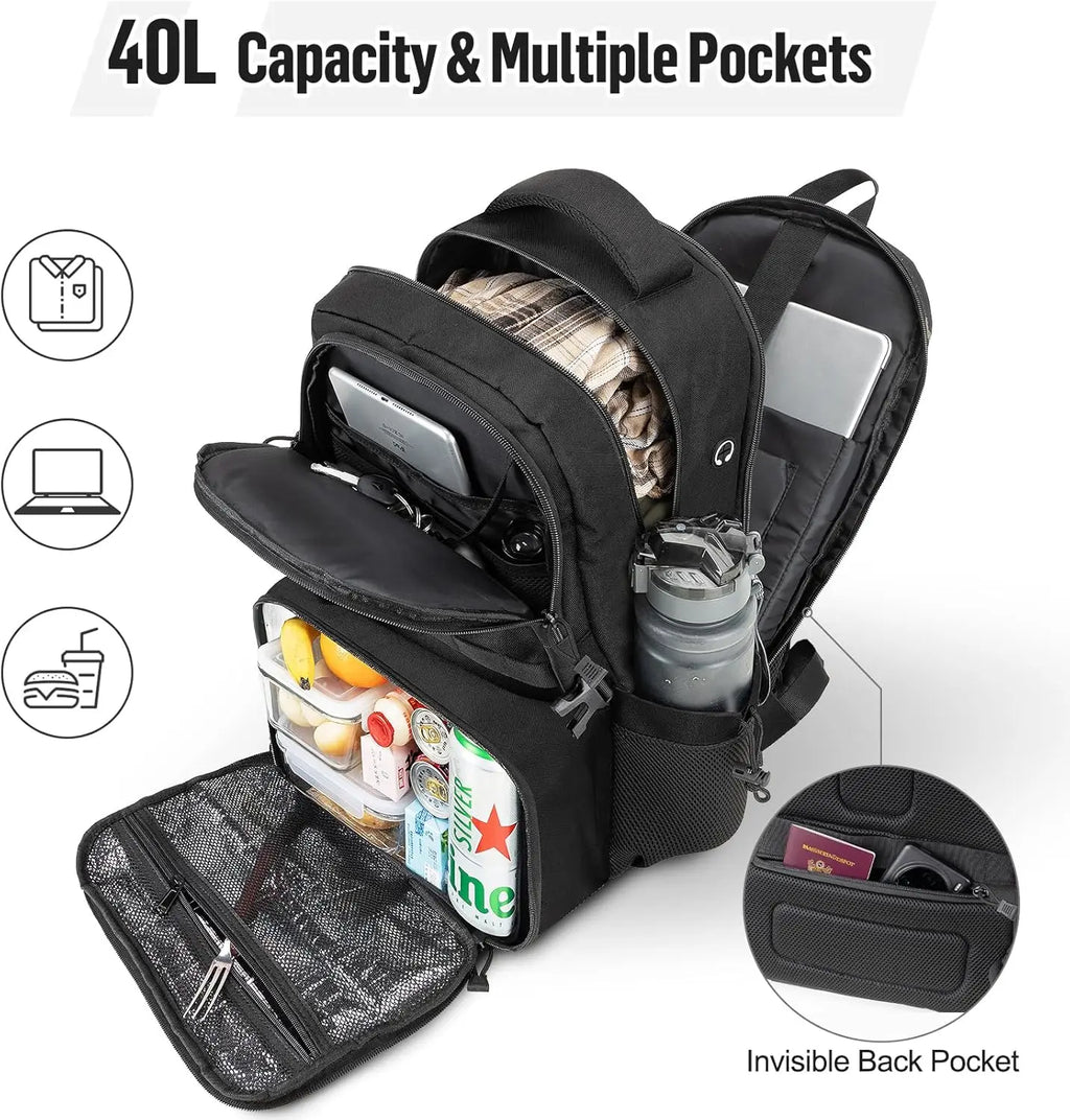 Tactical Backpack with Lunch Box for Men: Laptop Compartment Bookbag with lunchbox for Work School for Women Mens Black