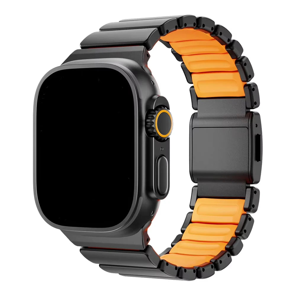 Magnetic Titanium+Silicone strap for Apple Watch bands Ultra 3 2 49mm 46mm 45mm 44mm Bracelet iWatch series 11 10 9 8 7 6 5 SE 3
