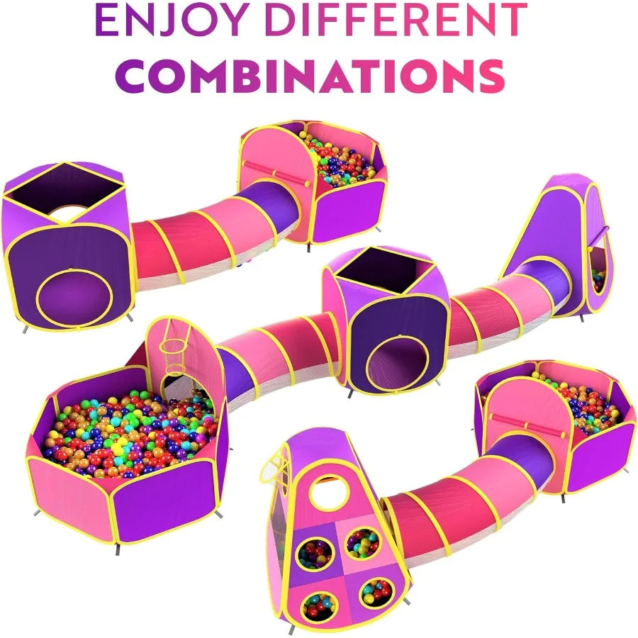 Playz 5pc Princess Play Tent Ball Pit with Basketball Hoop and Play Tunnel for Toddlers Babies Girls and Boys Indoor and Outdoo