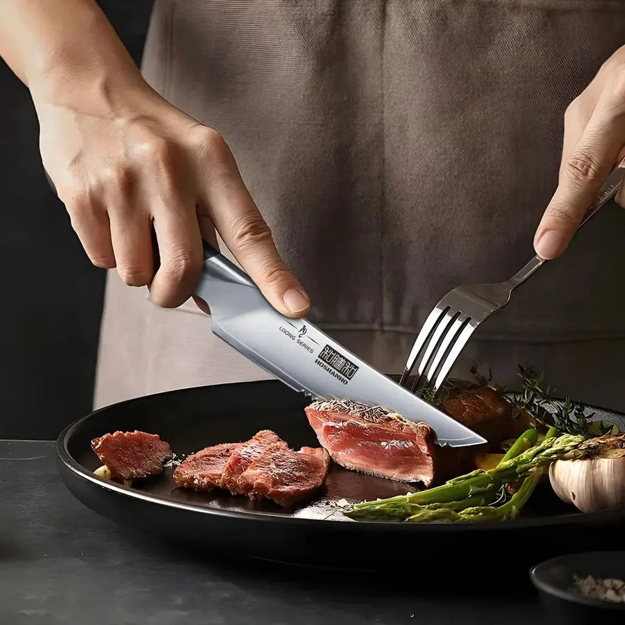 Steak Knives Set of 6, Ultra Sharp 4.5 Inch Serrated Steak Knife Set, Japanese High Carbon Steel Kitchen Steak Knives with Ergon