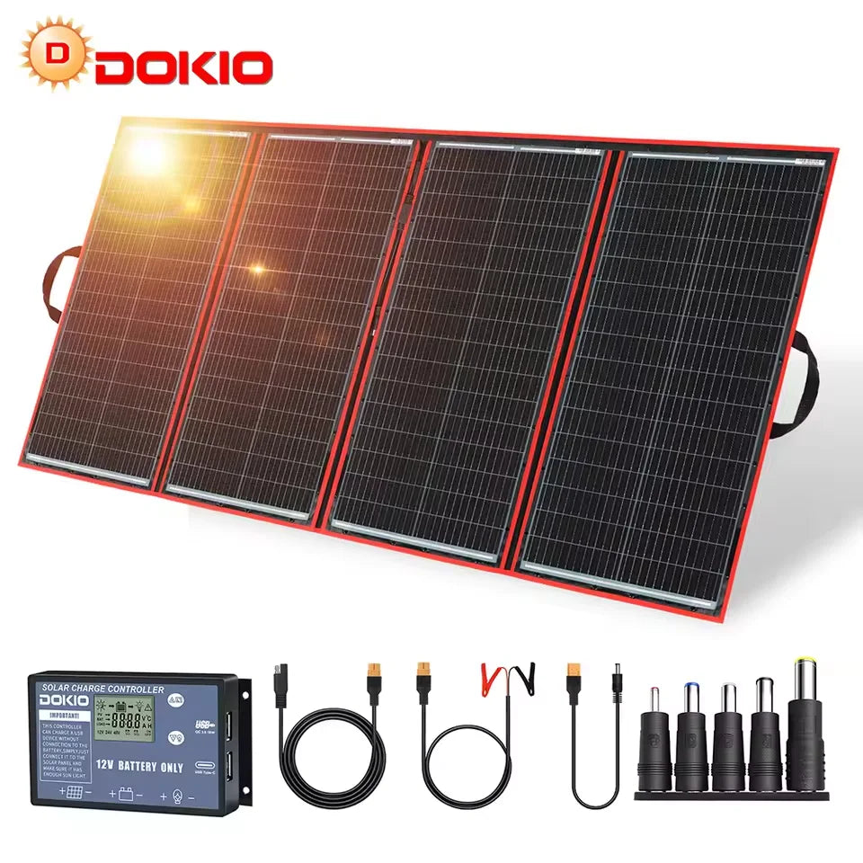 DOKIO 18V Foldable Solar Panel With Portable 12V Charger For Camping/Powerbank/Battery/Home 300W Solar Kit