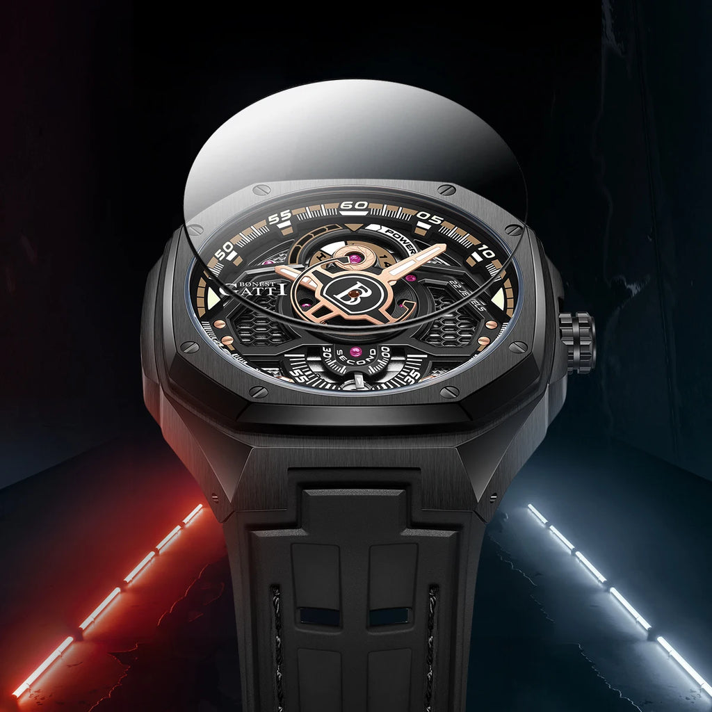 BONEST GATTI men's watch as a gift for your boyfriend: a fully automatic skeleton watch and a luminous watch