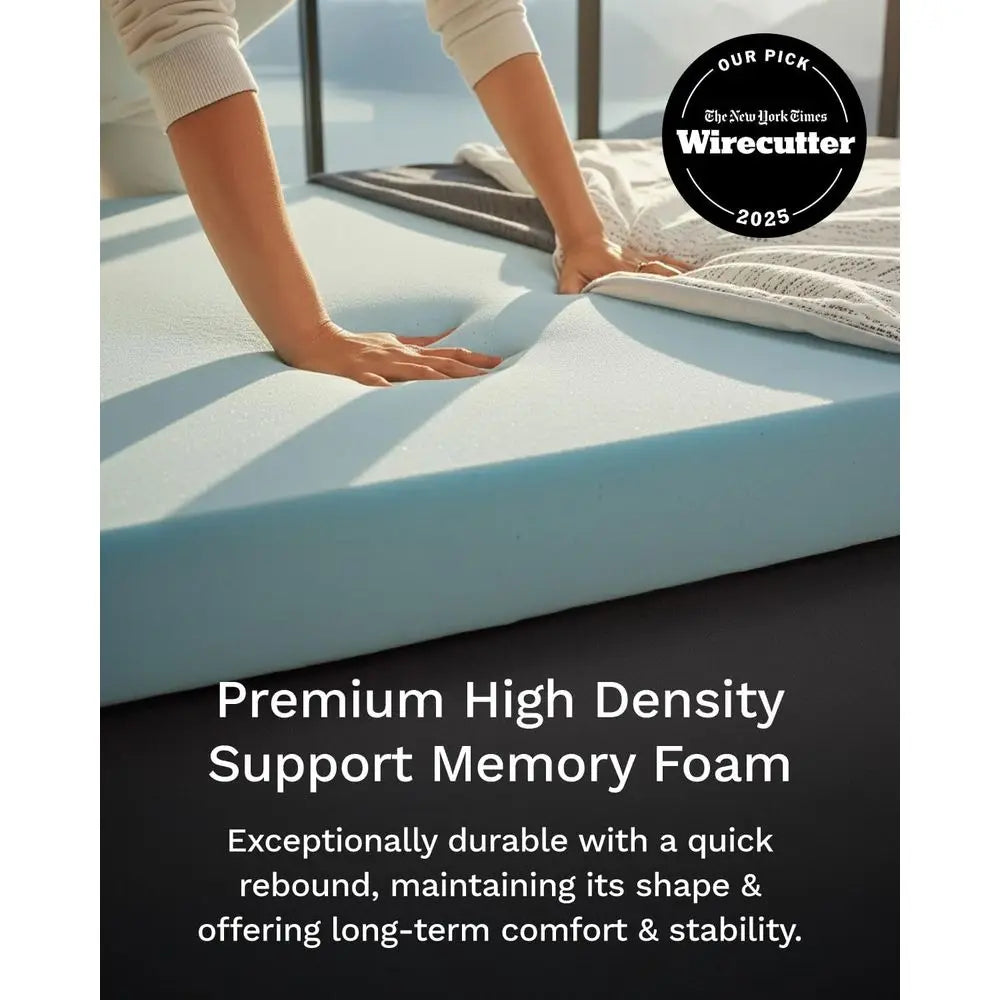 Memory Foam Mattress Topper Queen - High Density Ventilated Mattress Pad - Premium Removable Rayon Cover
