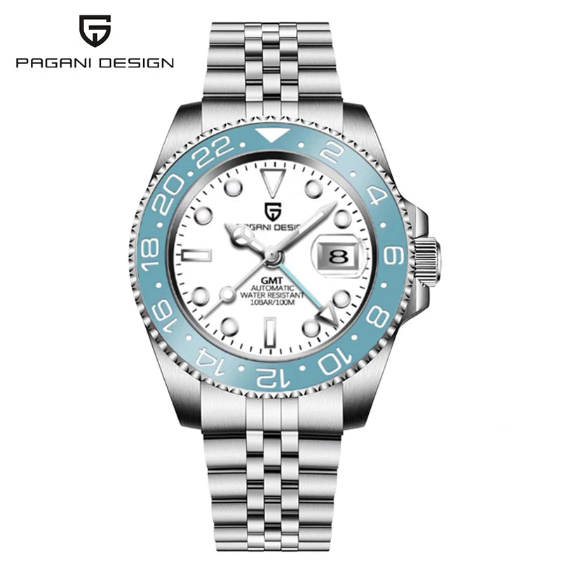New PAGANI DESIGN GMT Automatic Wristwatch Stainless Steel 100M Waterproof Watch Top Brand 40mm Mechanical luminous Watch Men