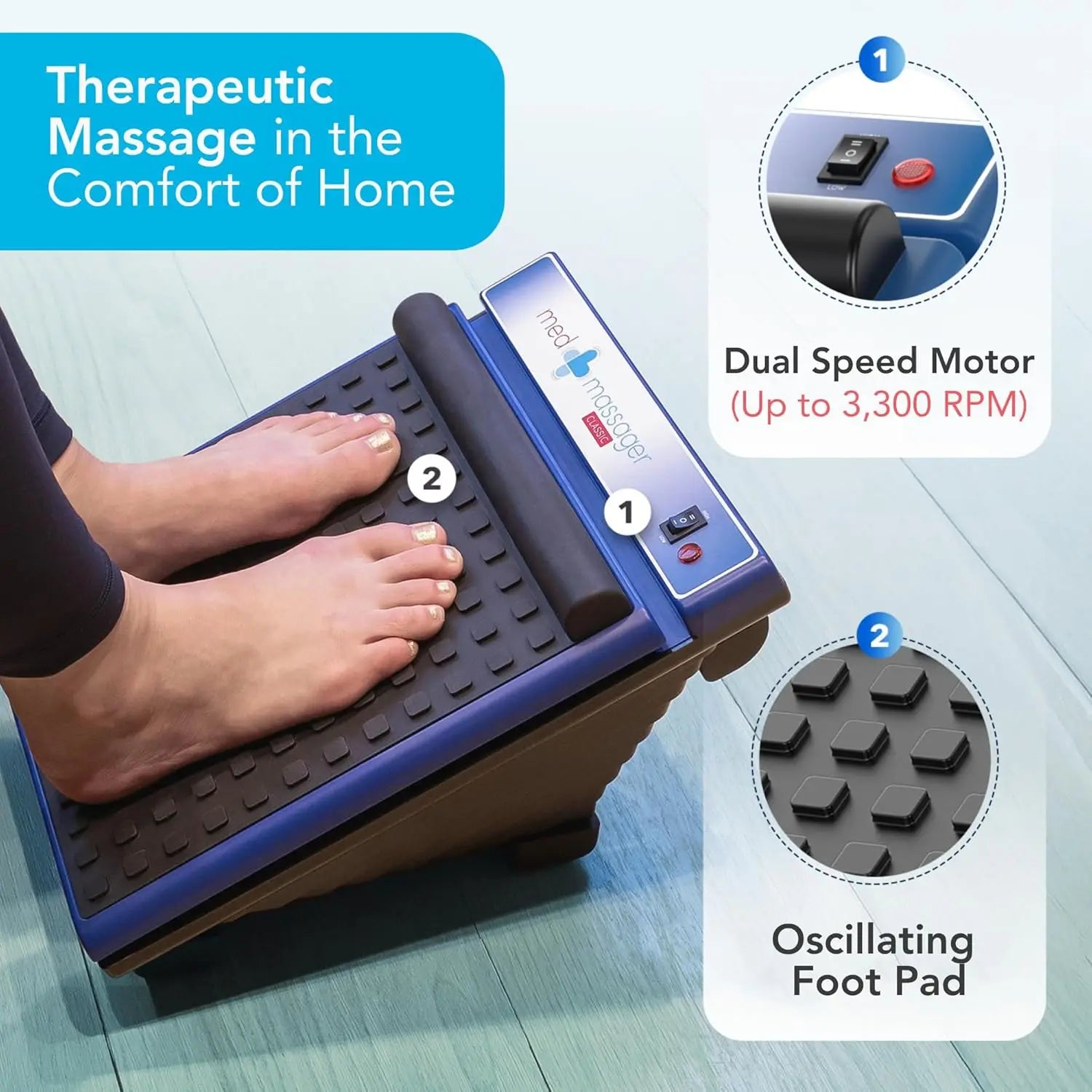 Deep Tissue Foot Massager for Neuropathy Relief, Dual Speed Portable Home Massage Therapy Improves Blood Circulation