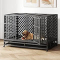 48/42 inch heavy duty indestructible dog crate steel escape proof, indoor double door high anxiety cage, kennel with wheels, rem